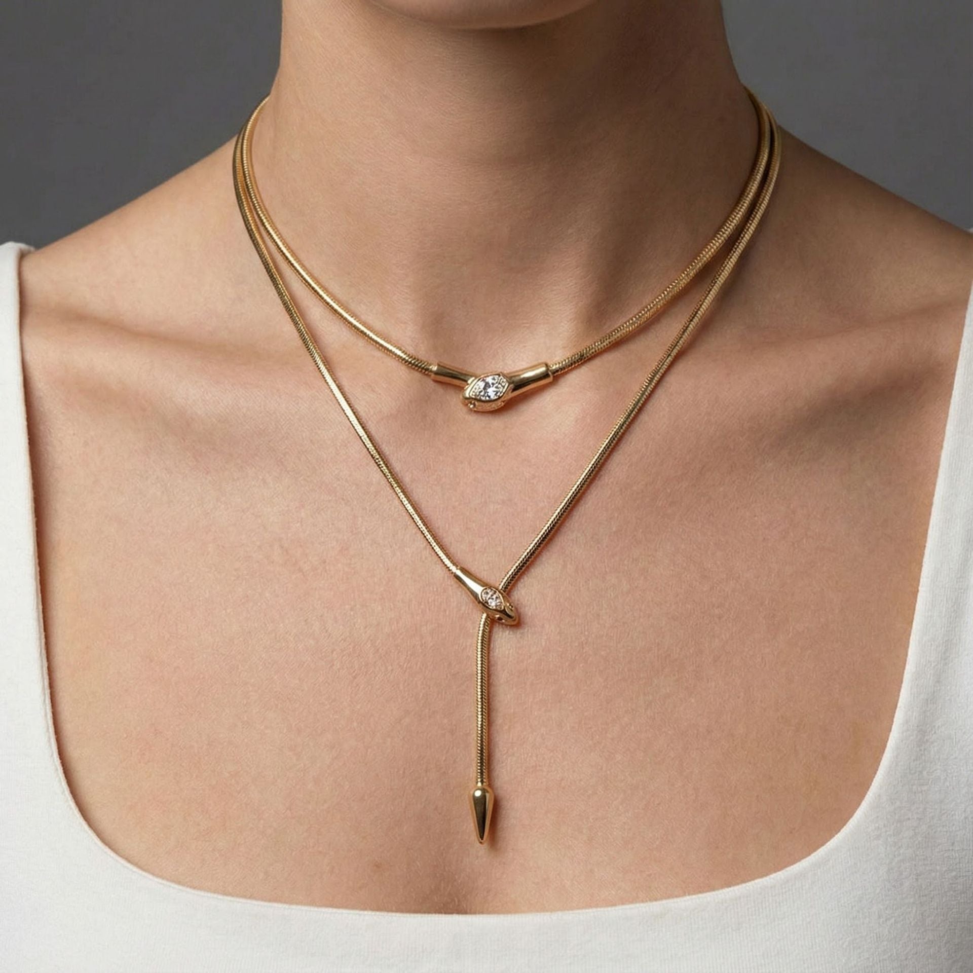 Necklace Four-Piece Set Water Drop Zircon Bolo Necklace Collection, Gold & Silver Options, Adjustable Lariat Snake Chain