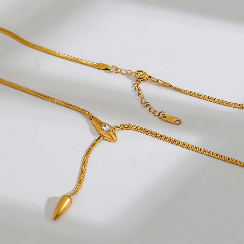 Necklace Four-Piece Set Water Drop Zircon Bolo Necklace Collection, Gold & Silver Options, Adjustable Lariat Snake Chain
