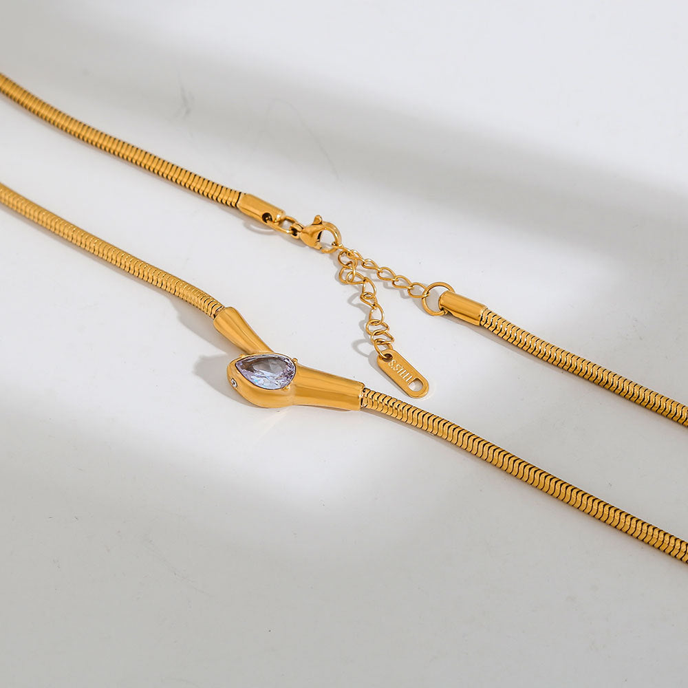 Necklace Four-Piece Set Water Drop Zircon Bolo Necklace Collection, Gold & Silver Options, Adjustable Lariat Snake Chain