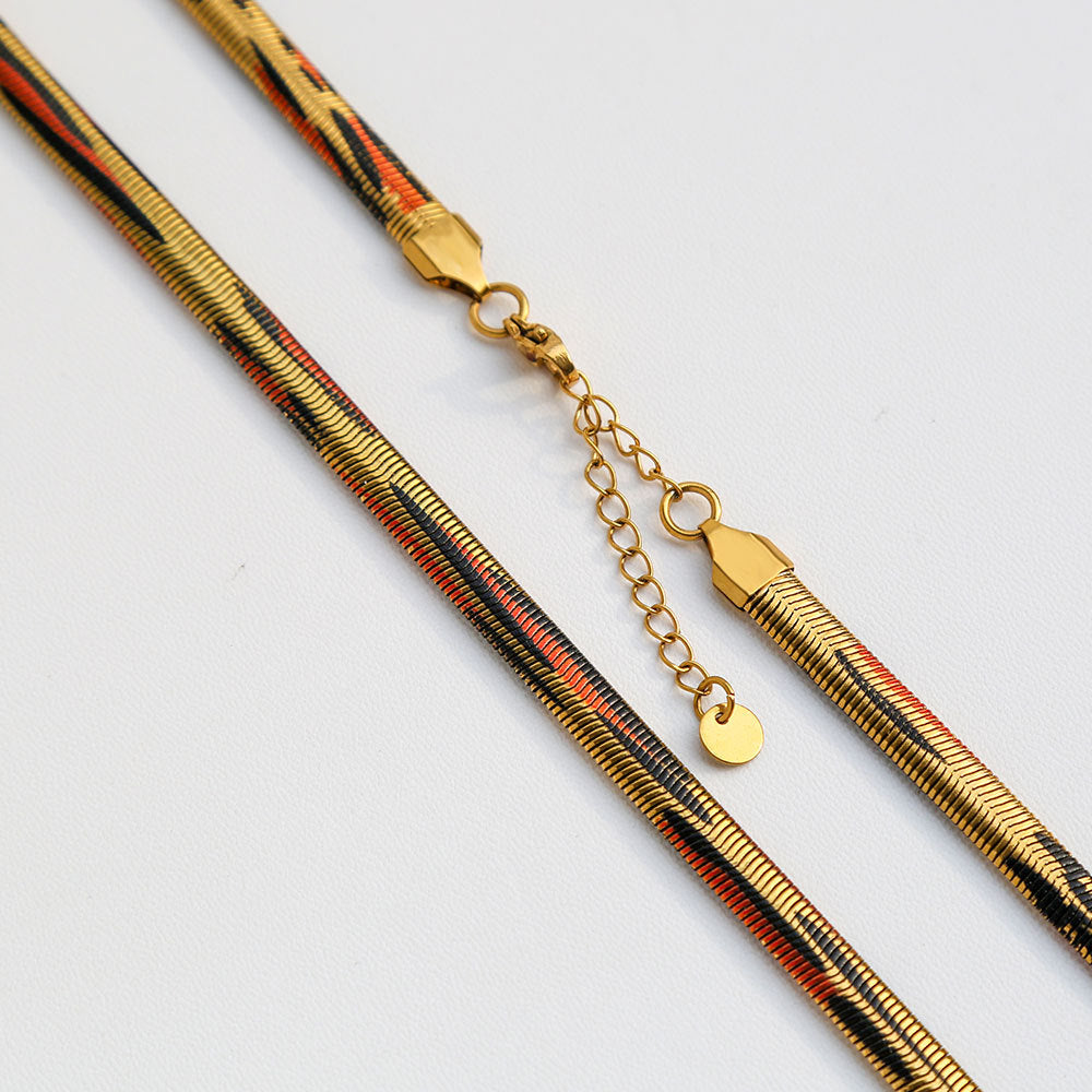 Leopard Print Choker & Gold Teardrop Zircon Layered Necklace – 2 Layer Snake Chain Statement Jewelry